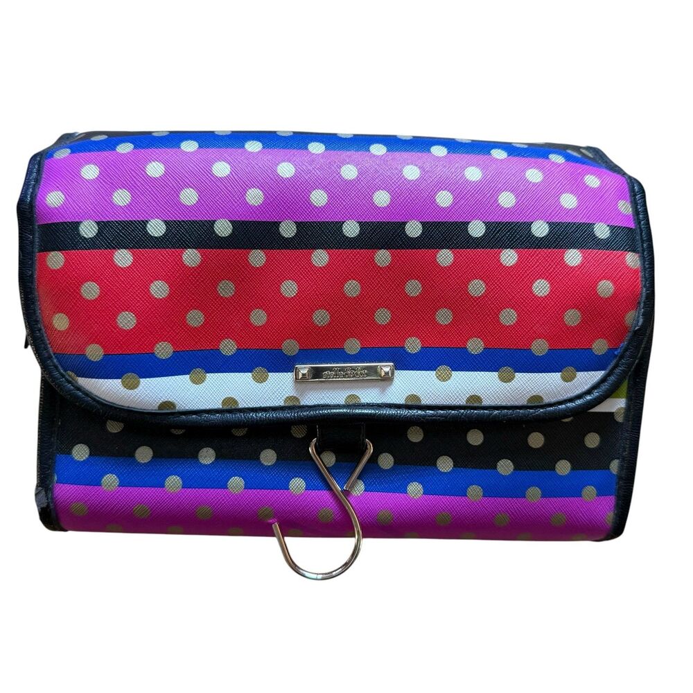 Stella & Dot Hanging Travel Cosmetic Bag - Colorful Polka Dot Stripe